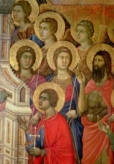 Maesta: Detail of Saints, Including St. John the Baptist, 1308-11 by Duccio di Buoninsegna